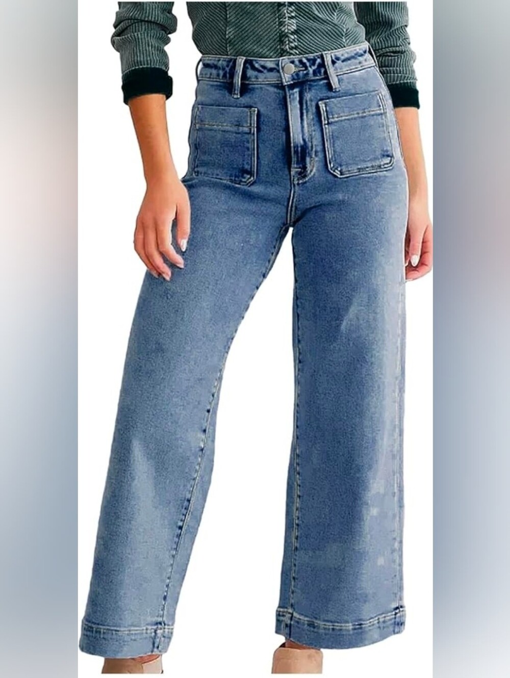 High-Waist Wide Leg Women's Jeans - Light Blue